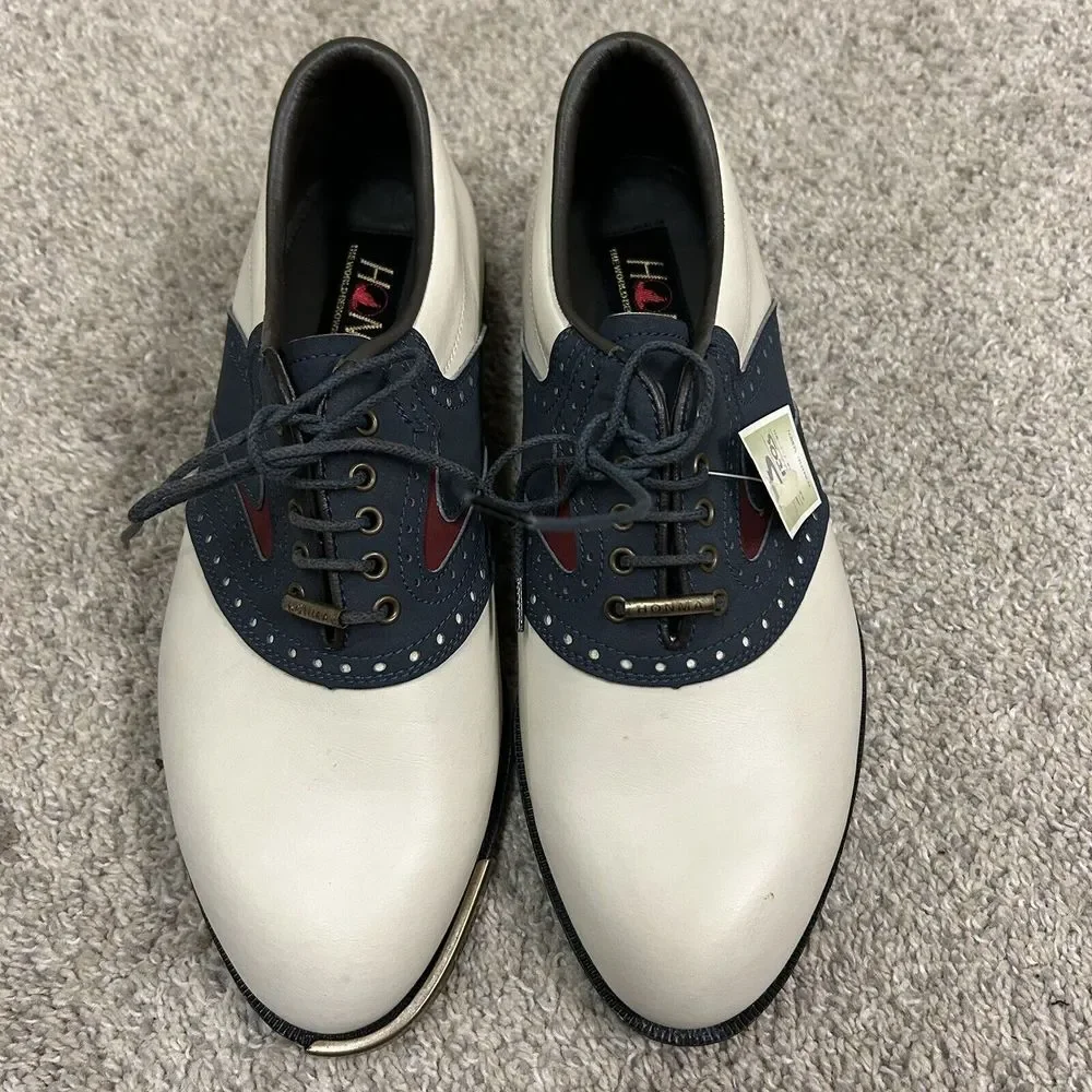 Honma Men's Golf Shoes‎ Metal Spikes Mens 7.5 US 25 Japan White Blue New Defects